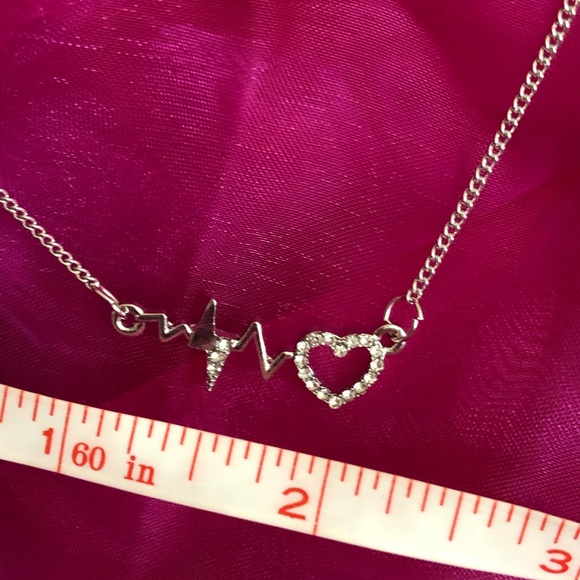 Brand New! Silver Diamond Heartbeat Necklace - Picture 3 of 6